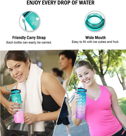 Unbreakable Water Bottle for Home with Motivational Time Marker